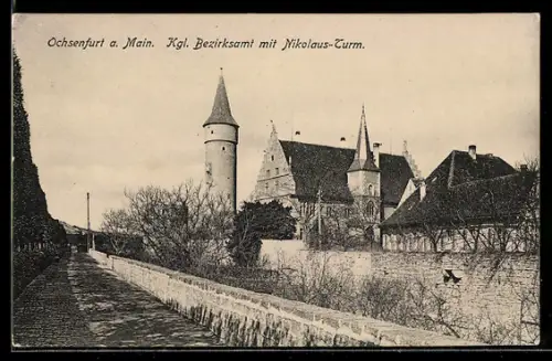 AK Ochsenfurt / Main, Kgl. Bezirksamt mit Nikolausturm