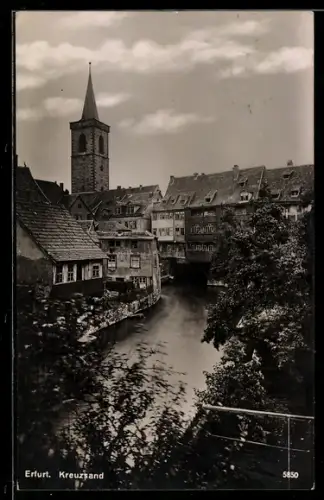 AK Erfurt, Kreuzsand, Flussansicht, Kirche