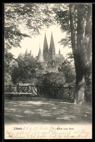 AK Lübeck, Blick vom Wall auf Dom und Stadtsilhouette