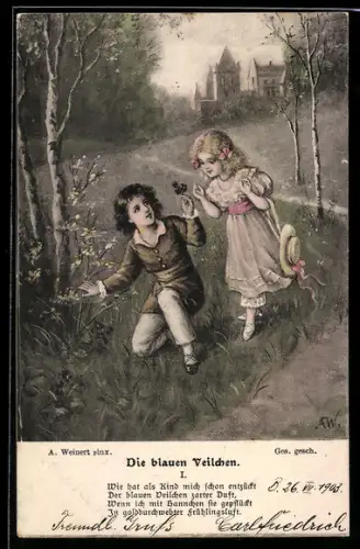 Künstler-AK sign. A. Weinert: Die blauen Veilchen