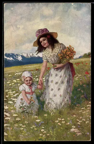 Künstler-AK sign. Th. Recknagel: Auf blumiger Wiese