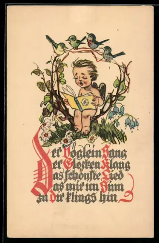 Künstler-AK sign. Karl W. Schmidt: Fee liest in einem Buch