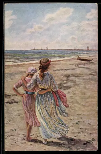 Künstler-AK sign. I. Wilhjelm: Paa Stranden