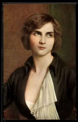 Künstler-AK sign. G. Courtois: Sentimentale, Schöne Frau mit nachdenklichem Gesichtsausdruck