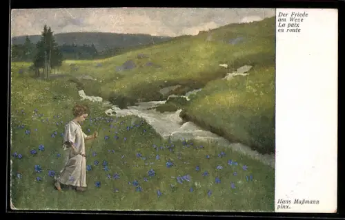 Künstler-AK Brüder Kohn (B.K.W.I) Nr. 1693: der Friede am Wege, Kind auf einer Weise