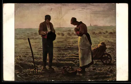 Künstler-AK J. F. Millet: Paar beim Gebet auf dem Feld