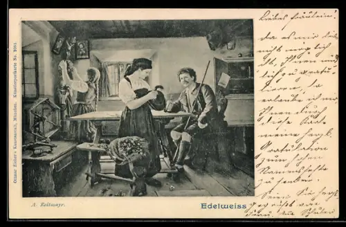 Künstler-AK sign. A. Reitmayr: In einer Bauernstube