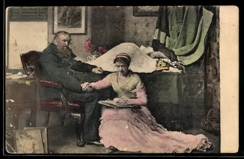 Künstler-AK sign. Sir John Everett Millais: Frau liest aus einem Buch