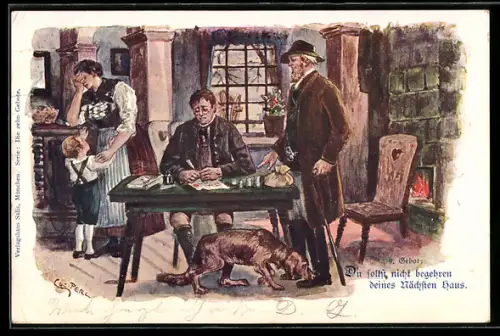 Künstler-AK sign. C. H. Perl: Szene aus einer Wohnstube mit Hund