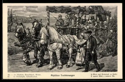 Künstler-AK sign. H. Strieftler: Altpfälzer Trachtenwagen