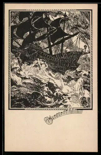 Künstler-AK sign. Hugo L. Braune: Schiff auf hoher See mit Nixen