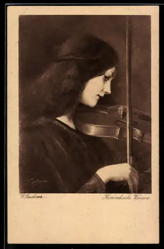 Künstler-AK sign. G. Buchner: Dame mit Geige