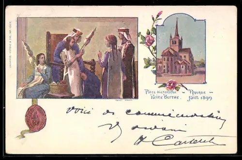 Künstler-AK Payerne, Piéce Historique Reine Berthe Juin 1899, Kirche