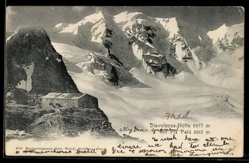 AK Diavolezza-Hütte mit Piz Palü