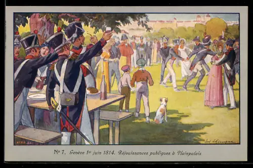 Künstler-AK Genève, 1er juin 1814, Réjouissances publiques à Plainpalais