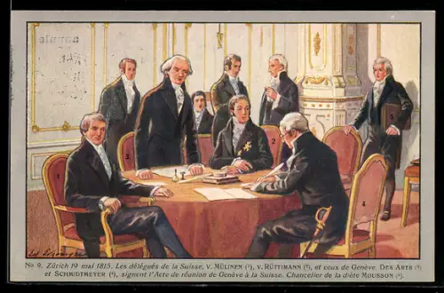 Künstler-AK Zürich, 19 mai 1815, Les délégués de la Suisse