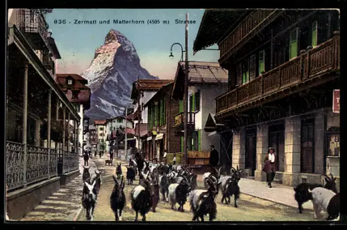 AK Zermatt, Strasse mit Matterhorn