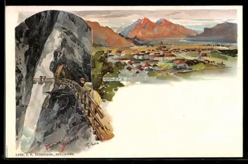 AK Ragaz, Tamina Schlucht und Ortsansicht