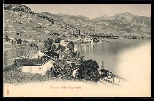 AK Rivaz bei Saint-Saphorin, Vue panoramique, gare