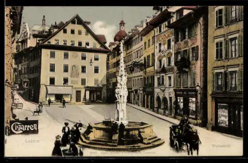 AK Luzern, Brunnen am Marktplatz