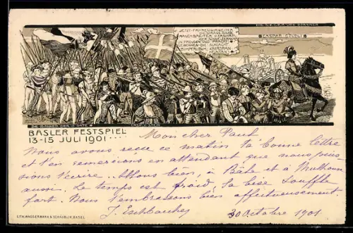 Lithographie Basel, Festspiel 13-15.07.1901, Ritter mit Lanzen
