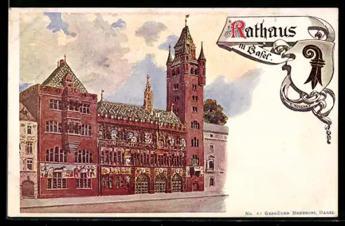 Künstler-AK Basel, Aussenansicht des Rathauses