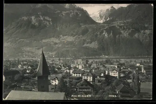 AK Meiringen, Blick über die Dächer mit Kirche