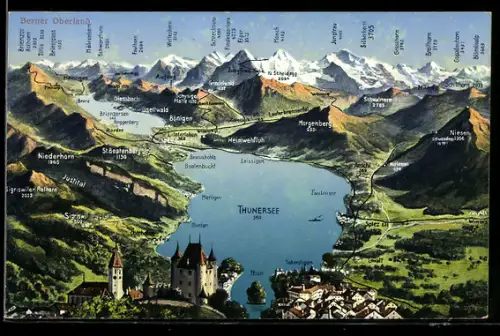 AK Thun, Berner-Oberland aus der Luft