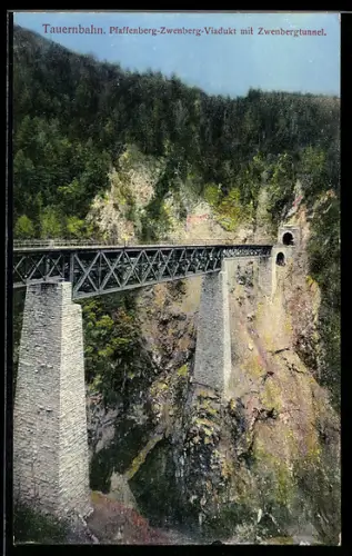 AK Zwenberg, Tauernbahn, Pfaffenberg-Zwenberg-Viadukt mit Zwenbergtunnel