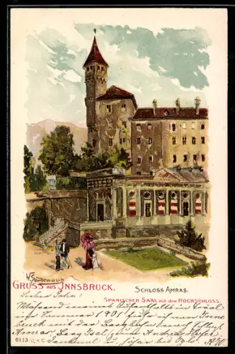 Künstler-AK Innsbruck, Partie am Schloss Amras