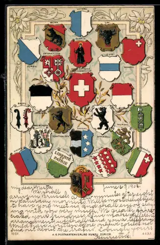 AK Schweiz, Schweizer Wappen, Bern, Luzern, Zug, Schwyz, Appenzell, Schaffhausen u. a.