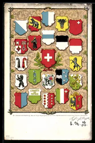 AK Schweiz, schweizer Nationalwappen mit Kantone-Wappen
