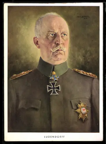 Künstler-AK sign. Paul Bender: Ludendorff in Uniform mit Orden