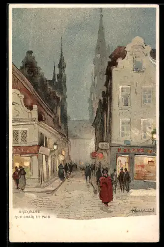 Künstler-AK Henri Cassiers: Brüssel / Bruxelles, Rue Chair et Pain