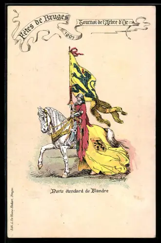 Künstler-AK Bruges, Fête de Bruges 1907, Porte étendard du Flandre
