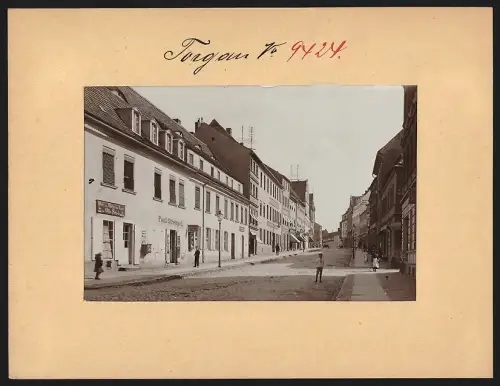 Fotografie Brück & Sohn, Meissen, Ansicht Torgau, Bäckerstrasse mit Colonialwarenladen Paul Strempel