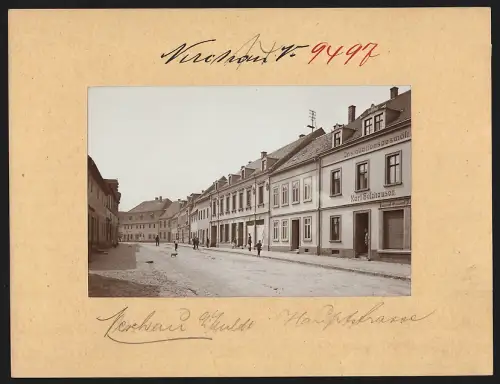 Fotografie Brück & Sohn, Meissen, Ansicht Nerchau, Hauptstrasse mit Installationsgeschäft Karl Holzhausen
