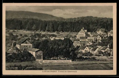 AK Traisa im Odenwald, Hotel u. Pension Behrens-Hofmeier, Kirche, Ortsansicht