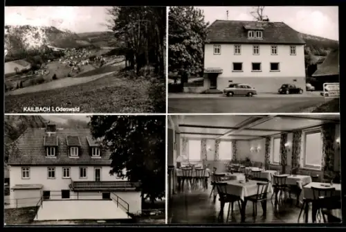 AK Kailbach i. Odenwald, Gasthaus und Pension Zum Hirschen, Ortsansicht, Gastraum