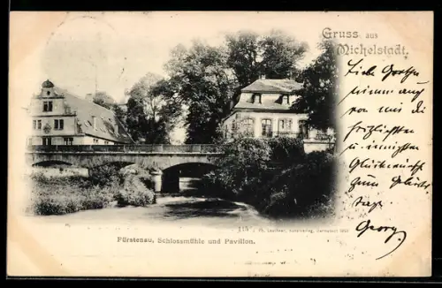 AK Michelstadt, Fürstenau, Schlossmühle und Pavillon