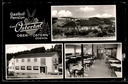 AK Ober-Ostern /Odenw., Gasthof Pension zum Ostertal, Bes. Rauch-Lang, Aussenansicht, Gastraum, Ortsansicht
