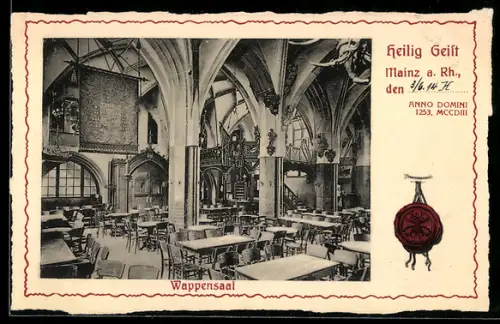 AK Mainz a. Rh., Gasthaus Heilig Geist, Wappensaal