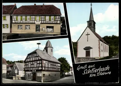AK Schlierbach / Hessen, Kirche, Ortsansicht, Lebensmittel Klink