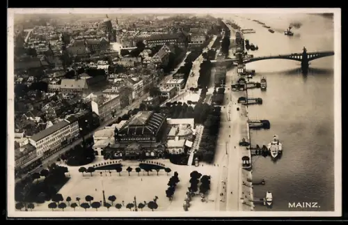 AK Mainz, Ortspanorama mit Brücke