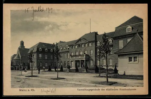 AK Mainz a. Rh., Verwaltungsgebäude des städtischen Krankenhauses
