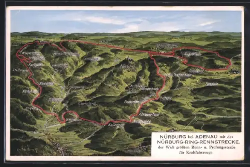 AK Nürburg, Landkarte mit der Nürburgring Rennstrecke