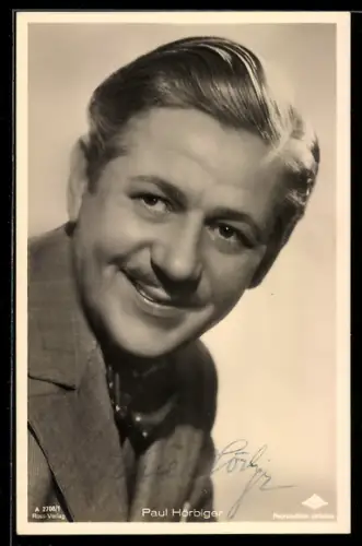 AK Schauspieler Paul Hörbiger mit Schnurrbart, Autograph