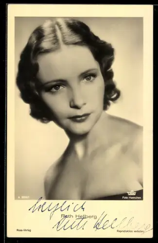 AK Schauspielerin Ruth Hellberg im Porträt, Autograph