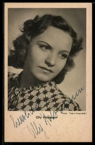 AK Schauspielerin Olly Holzmann mit ernsten Blick nach unten blickend, Autograph