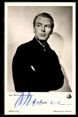 AK Schauspieler O. W. Fischer im Porträt, Autograph